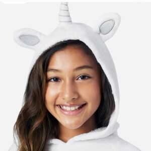 Girls Justice White Unicorn Hooded Pajama Set - Long Sleeve and Pants XXL